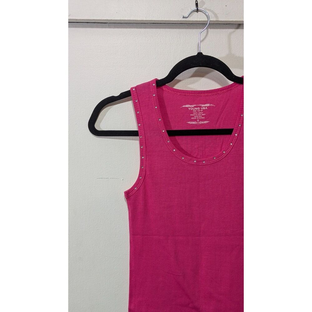 Y2K Style Hot Pink Rhinestone Tank Top - Young U.S.A. sz. Small